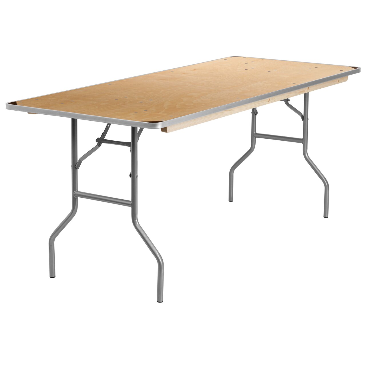Emma and Oliver 6-Foot Rectangular HEAVY DUTY Birchwood Folding Banquet Table with METAL Edges and Protective Corner Guards